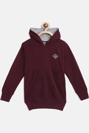 Chimprala Kids Burgundy Pure Cotton Solid Hooded Sweatshirt