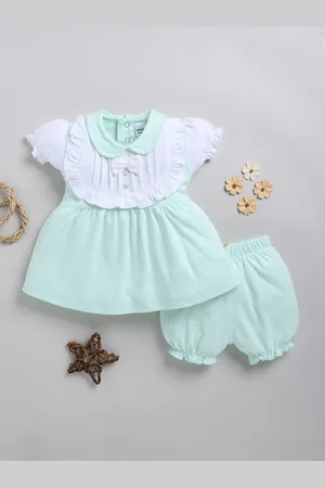 Moms Love Infant Girls Cotton Colourblocked Fit & Flare Dress With Shorts