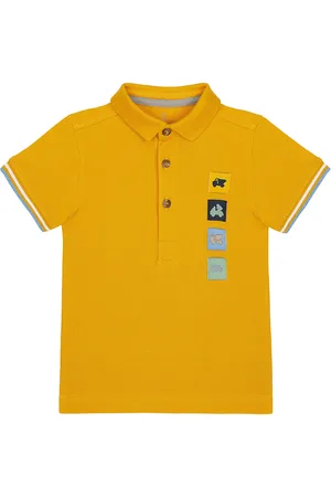 Mothercare Boys Mustard Yellow Solid Applique Pure Cotton Polo Collar Pure Cotton T-shirt