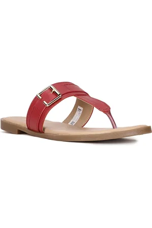 Bata Women Red T-Strap Flats with Buckles