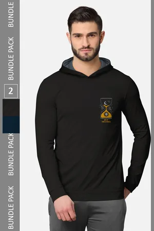 bullmer Men Pack of 2 Black & Blue Long Sleeves T-shirt