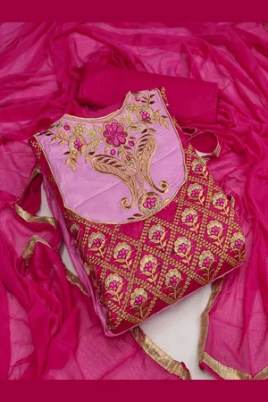 HERE&NOW Floral Embroidered Thread Work Unstitched Dress Material