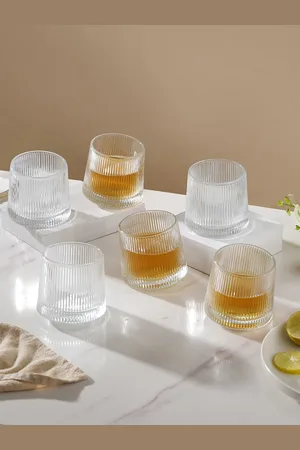 Nestasia Set Of 6 Transparent Rotating Fluted Glasses 150ml
