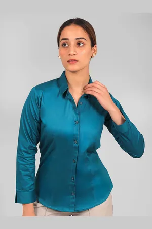 Blue Bird Classic Satin Spread Collar Long Sleeves Opaque Casual Shirt