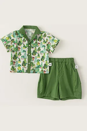 LULU & SKY Boys Floral Printed Pure Cotton Shirt With Shorts