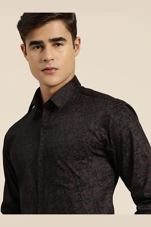 HANCOCK Men Club Floral Cotton Satin Slim Fit Party Shirt
