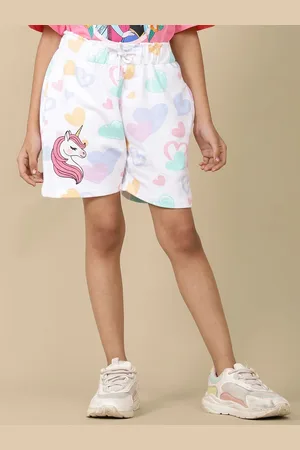 Kidsville Girls Graphic Printed Mid Rise Pure Cotton Regular Shorts