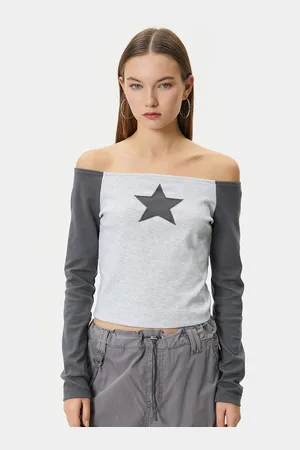 Koton Geometric Printed Off-Shoulder Cotton Bardot Top