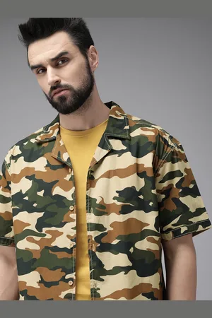 Roadster The Life Co. Men Khaki Brown & Green Camouflage Printed Pure Cotton Casual Shirt