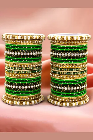 Leshya Set Of 70 Brass-Plated Stone-Studded & Beaded Bangles