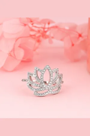 GIVA Rhodium-Plated 925 Sterling Silver Cubic Zirconia Stone Studded Finger Ring