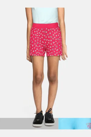Eteenz Girls Pack of 2 Printed Pure Cotton Shorts in Blue & Magenta