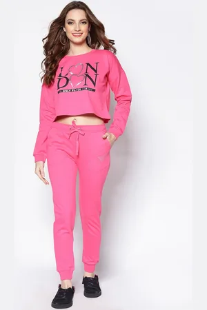 Sera Women Fuchsia-Pink & Black Solid Cotton Tracksuit