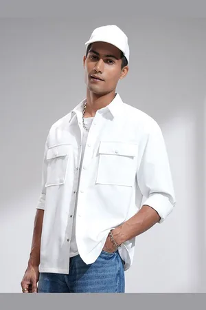 LocoMotive Men Popcorn Dobby Textured Utility Pocket Oversized Overshirt