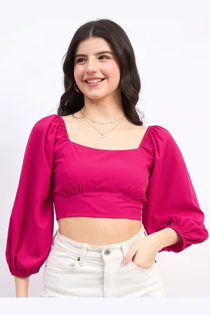 Berrylush Puff Sleeve Styled Back Crop Top