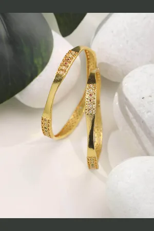 Priyaasi Green American Diamond Gold Plated Set of 2 Bangle Set