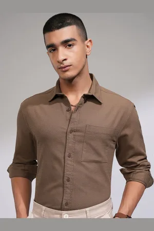 Highlander Men Spread Collar Textured Cotton Formal Shirt