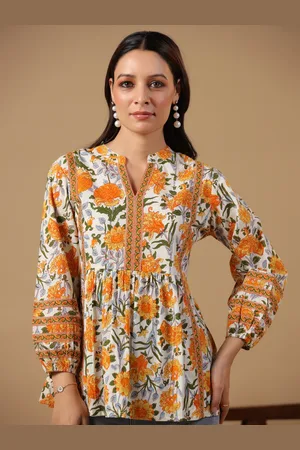 anayna Women Floral Printed Pure Cotton Pleated Kurti