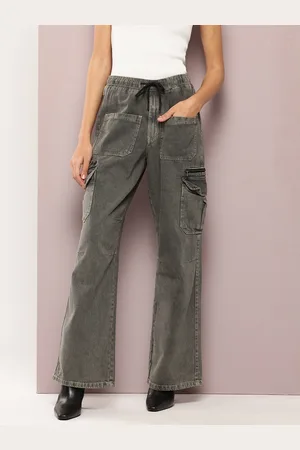 Kook N Keech Women Wide Leg Zip Detail High-Rise Stretchable Cargo Style Jeans