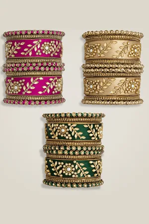 Peora Set Of 3 Gold Plated Silk Thread Bangle
