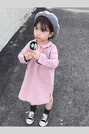 LULU & SKY Girls Shirt Collar Pure Cotton Shirt Dress