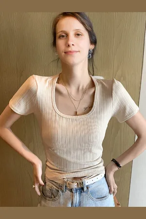 Stylecast Women Self Design Scoop Neck Striped Top