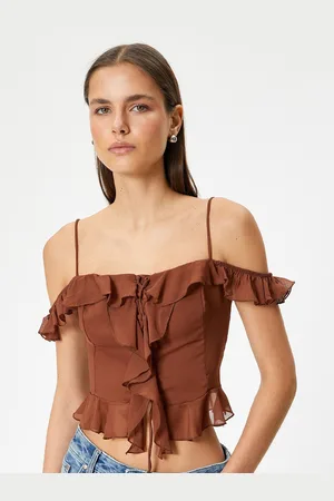 Koton Off-Shoulder Puff Sleeves Bardot Top