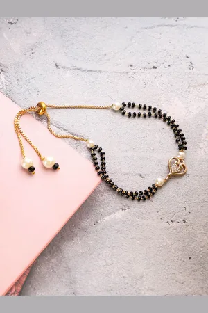 Mali Fionna Gold-Plated Stones Studded and Beaded Heart Shaped Mangalsutra Bracelet