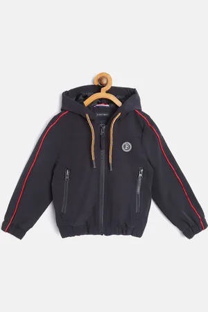 Indian Terrain Boys Navy Blue Solid Hooded Bomber Jacket