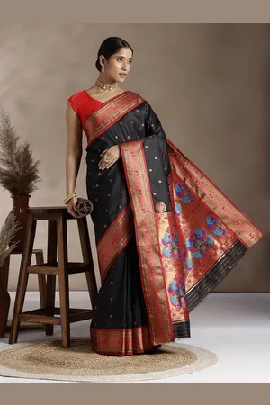 JustFashion Woven Design Zari Paithani Saree