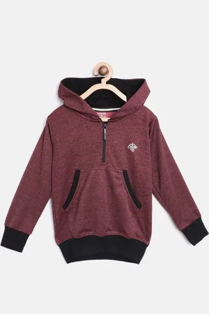 Chimprala Kids Maroon Pure Cotton Solid Hooded Sweatshirt