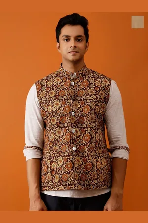 Streaks & Crosses Printed Pure Cotton Reversible Nehru Jackets