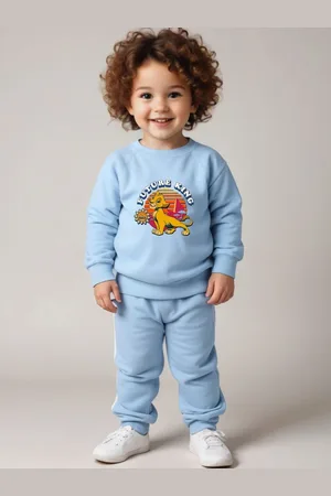 Minicult Kids Printed Round Neck Pure Cotton Sweatshirt With Jogger