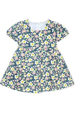 BAESD Girls Floral Print Square Neck Short Puff Sleeves A-Line Dress