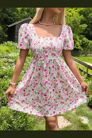 HERE&NOW Floral Print Flutter Sleeve Empire Mini Dress