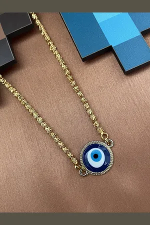 Digital Dress Room Brass Gold-Plated Statement Evil Eye Pendant Chain Short Necklace