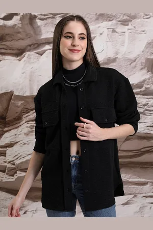 Tokyo Talkies Women Oversized Longline Solid Overshirt