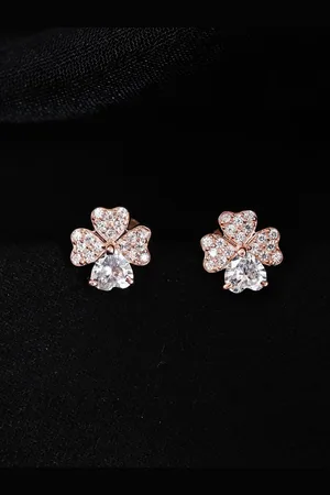 CLARA Sterling Silver Rose Gold-Plated Contemporary Cubic Zirconia Studded Earrings