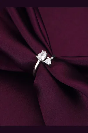 GIVA 92.5 Sterling Silver Rhodium-Plated Stones Studded Heart Finger Ring