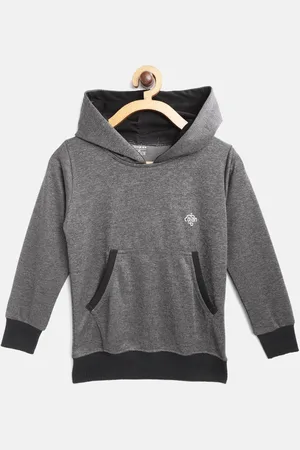 Chimprala Kids Charcoal Grey Solid Antimicrobial Hooded Sweatshirt