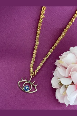 Digital Dress Room Gold-Plated Statement Evil Eye Pendant Chain long Necklace
