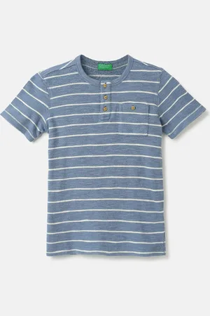 Benetton Boys Striped Henley Neck Cotton T-shirt
