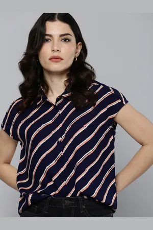 Chemistry Women Navy Blue Striped Casual Shirt