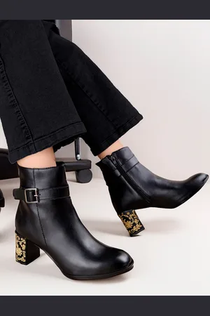 BXXY Women Embroidered Heels Buckle and Zipper High Ankle Formal Boots