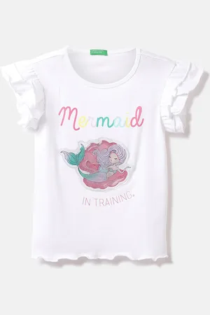 Benetton Girls Graphic Printed Layered Sleeves Cotton Top