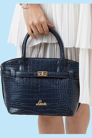 LAVIE Glossy Fallon Navy Blue Animal Textured Structured Handheld Bag with Buckle Work