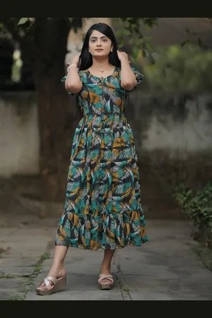 Kalini Print Puff Sleeve Fit & Flare Midi Dress