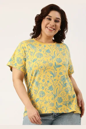MARCA Bold Women Plus Size Floral Printed Round Neck Cotton T-shirt