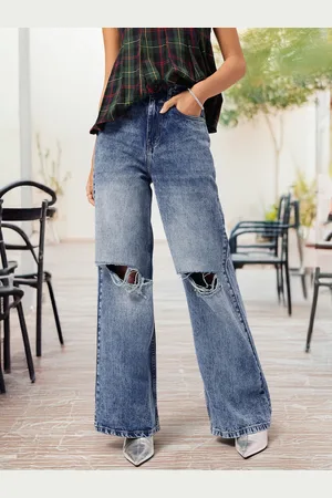 DressBerry Women Modern Classics Ripped Baggy Wide Jeans