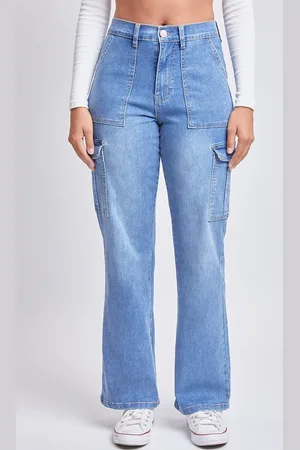 FNOCKS Women Ultra Straight Fit Mid-Rise Denim Cargos